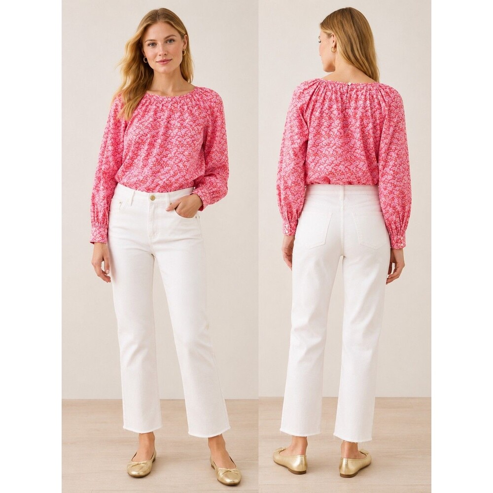 J.Crew Liberty Fabric Toutouayette Floral Popover Blouse Size L Organic Cotton